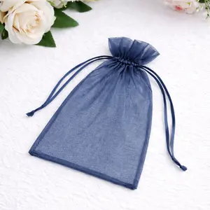 100 Pack Navy Blue Organza Gift Bags with Drawstring, 5" x 7" – Wedding Party Favor Bags