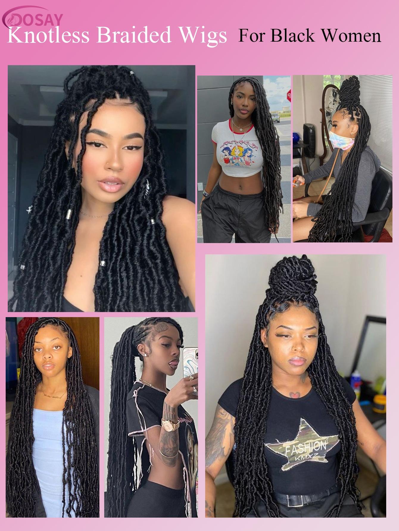 Dosay 40 Inches Long Synthetic Dreadlocks Braided Wigs #1B 