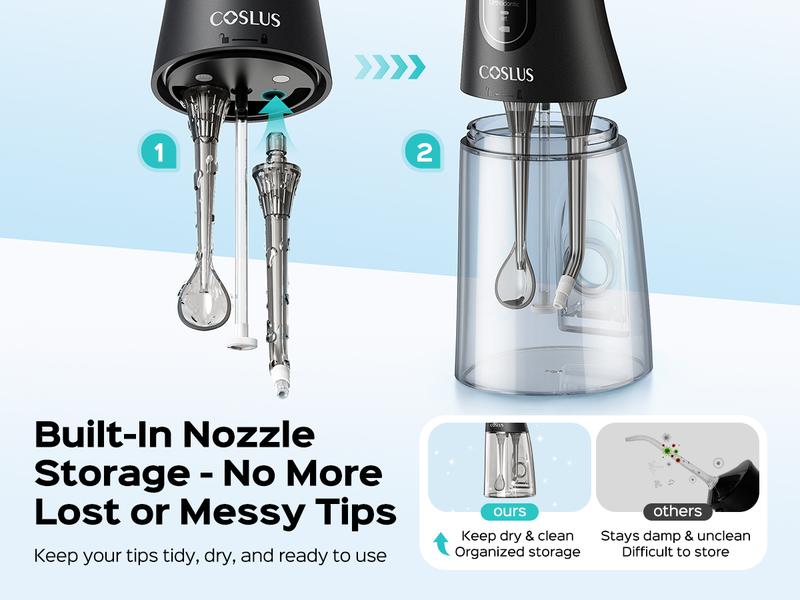 COSLUS C51 Water Flosser Teeth Pick: Portable Cordless Oral Irrigator 300ML, IPX7 Waterproof,Rechargeable Travel Irrigation Cleaner,Electric Flossing Machine for Teeth Cleaning 18 Pressure Settings, 2-Min Smart Timer, for Braces & Sensitive Teeth