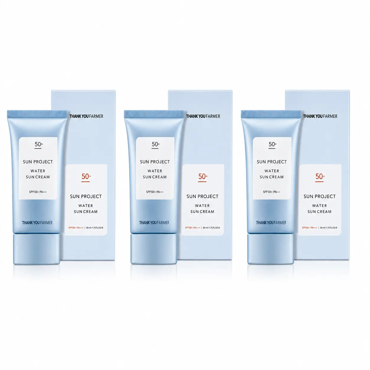 Thank You Farmer - Sun Project Water Sun Cream SPF50+ PA+++ (50ml) Facial Skincare Sunscreen Comfort Skin Repair 3PK