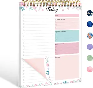 To Do List Notepad - Daily Planner Notepad 104 Pages Task Planner, 6.7" x 9.8" Double Sided Spiral Notebook with Checklist Productivity Planning Pad for Work Office Home-Pink