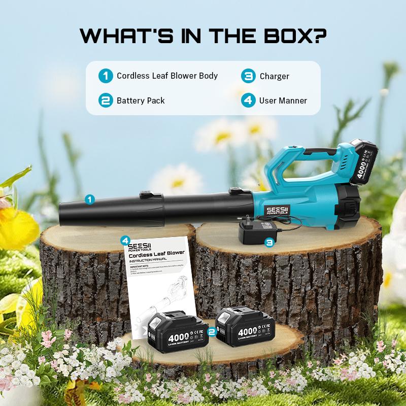 SEESII  Leaf Blower Cordless Electric Leaf Blower/Snow Blower  780CFM/440MPH Brushless Motor 2x4000mAh Batteries Handheld Snow Blower Variable Speed Control Turbo Button Electric Blower for Lawn Care Debris Dust Removal Outdoorfun