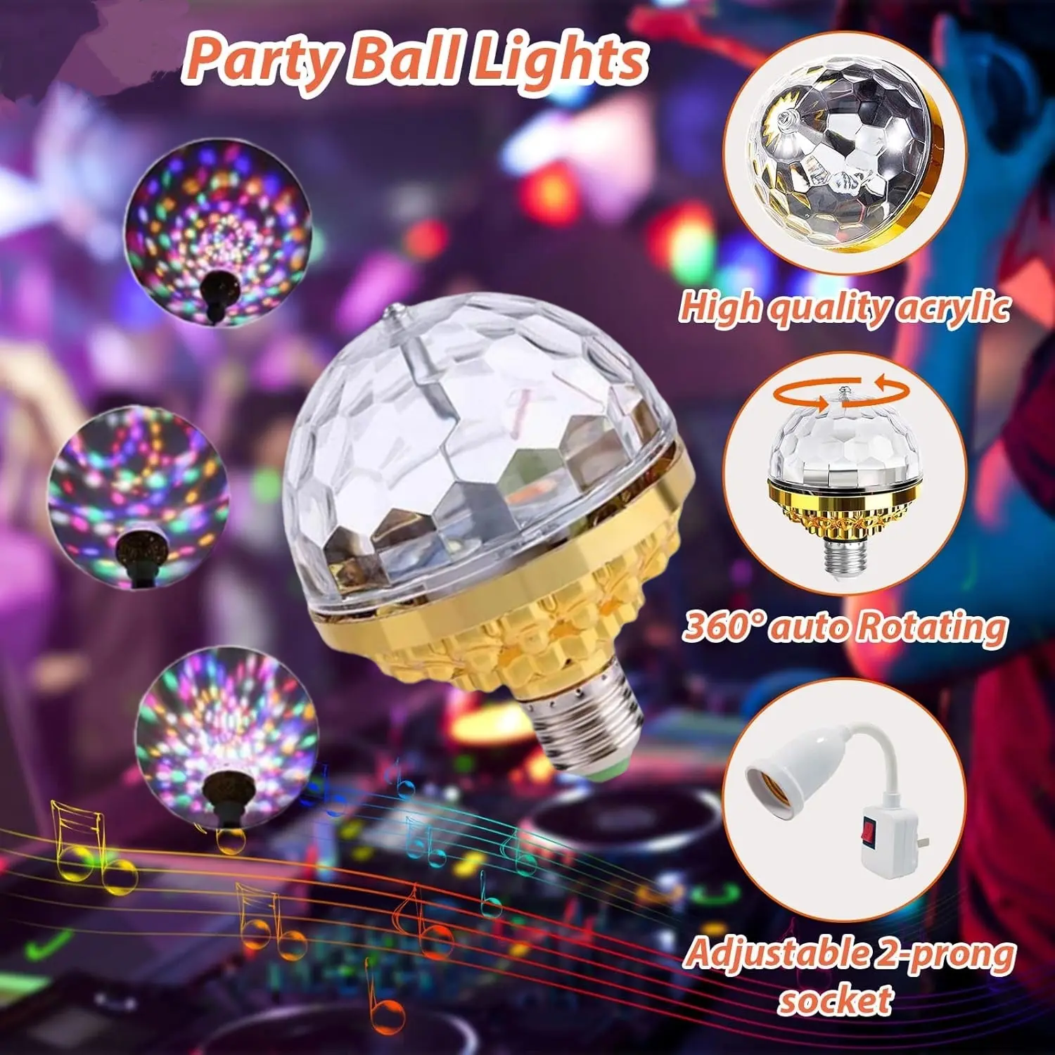 【Father's Day Gift】1PCS Compact Energy-Efficient Disco Ball Light - Multicolor LED Atmosphere Lamp with Sockets, Acrylic Glass, RGB Wall Rainbows, Durable Practical Design, Home Dance/Party Decor, LED Illuminated Lighting for Birthday Parties, Multicolor