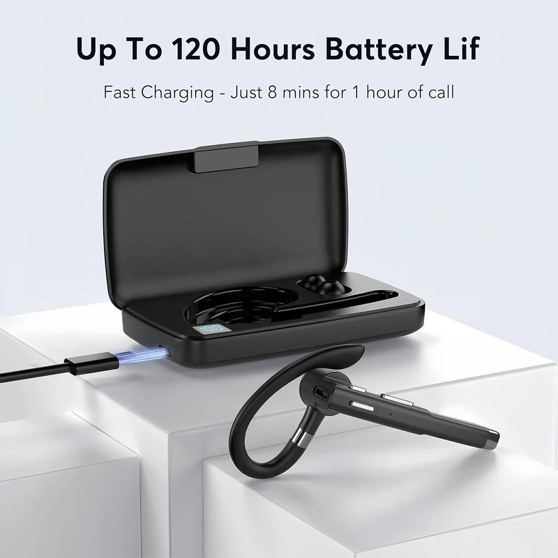 Bluetooth Trucker Headset Single-Ear, Wireless Bluetooth 5.3 Earpiece with Charging Case, Noise Cancelling Built-in Microphone Hands-Free Headphones for Trucker Business Office Driver