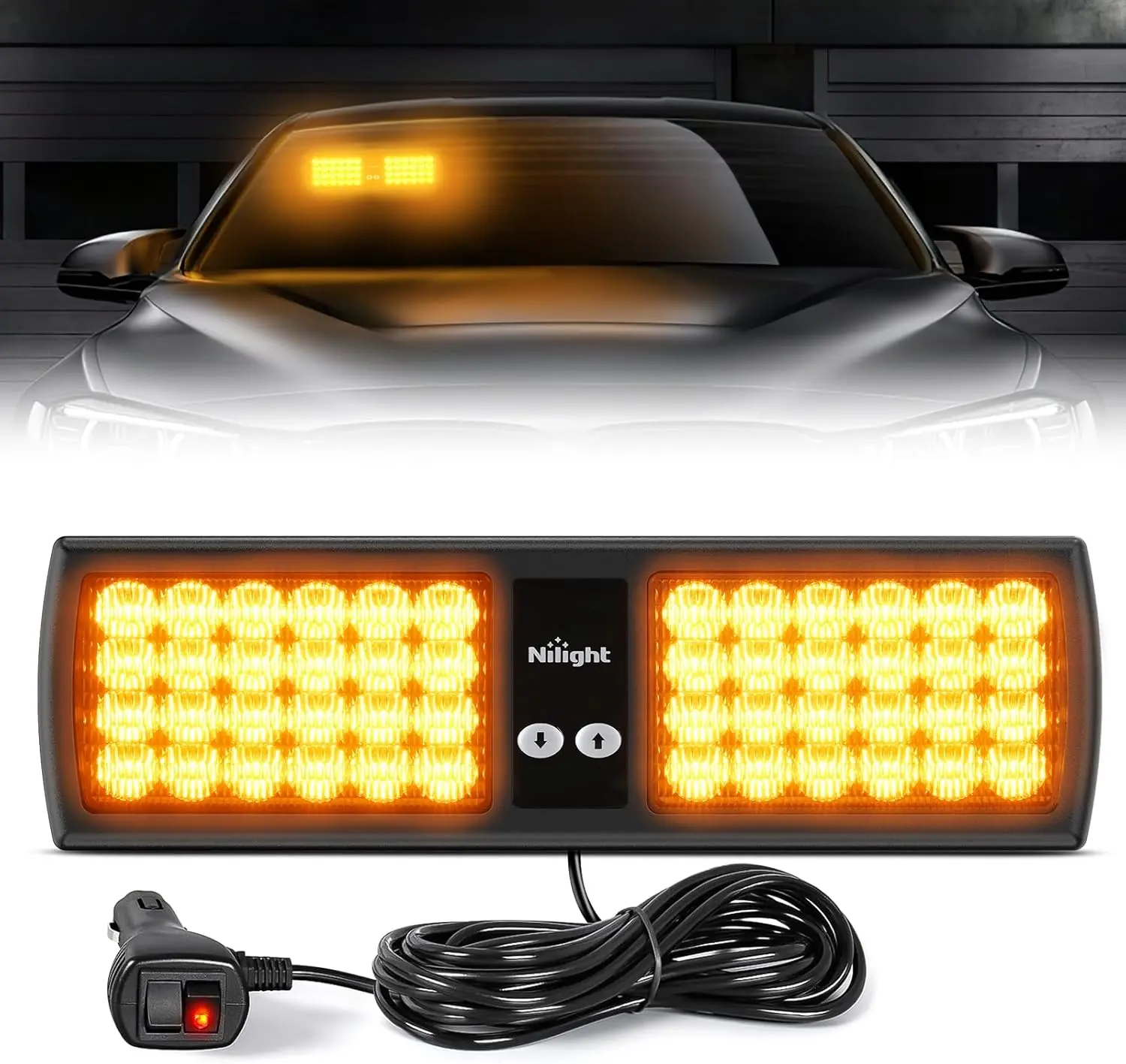 Nilight Amber 48LED Strobe Car Lights Kit - Flexible Windshield Interior Visor LED Bar, Super Bright Emergency Lights for Vehicles, Car Accessories, Automotive Part, Father's Day Gift, Car Stuff