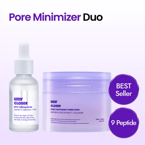 FRANKLY Pore Minimizer Duo | Closer Pore Serum & RIce Jelly Pore Toner Pads | Peptide-Infused Serum & Hydrating Toner for Firming, Anti-Aging, & Pore Care | Korean Skincare Set Gentle, Vegan Formula | Radiance