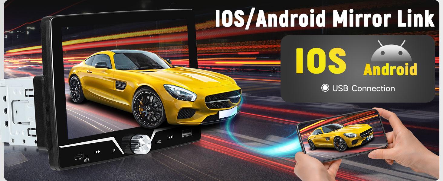 Single Din Car Stereo Carplay Android Auto, Driauto 7 Inch HD Touch Screen Car Radio with Bluetooth Single Din Mirror Link FM Radio with Backup Camera EQ, Car Audio Receiver Support USB/Type-C SWC