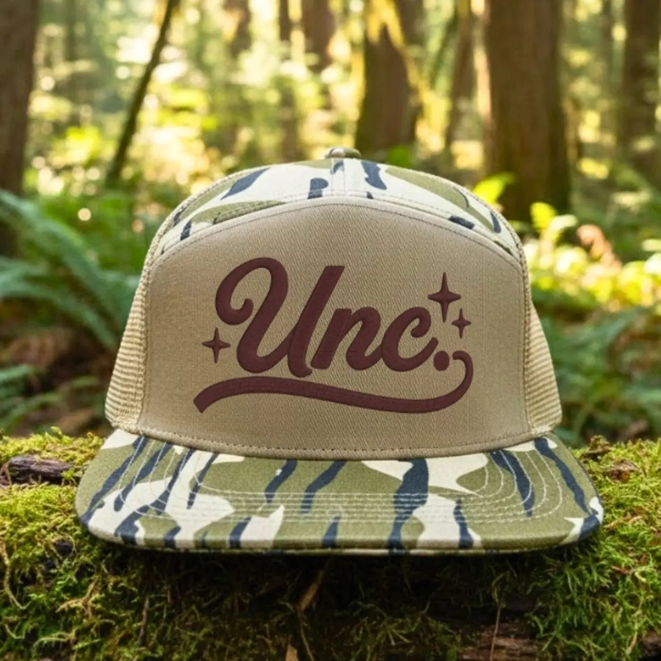 Unc Embroidered Trucker Hat Camo Snapback Cap Vintage Outdoor Hunting Hat Mesh Back Adjustable Baseball Cap Gift for Men Dad Uncle