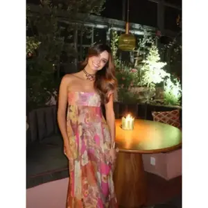 Orangeskid Fashion Floral Print Loose High Waist Maxi Vestido Women Sleeveless Off Shoulder Pleated Strapless Backless Dress  Party Wear Formal Womenswear