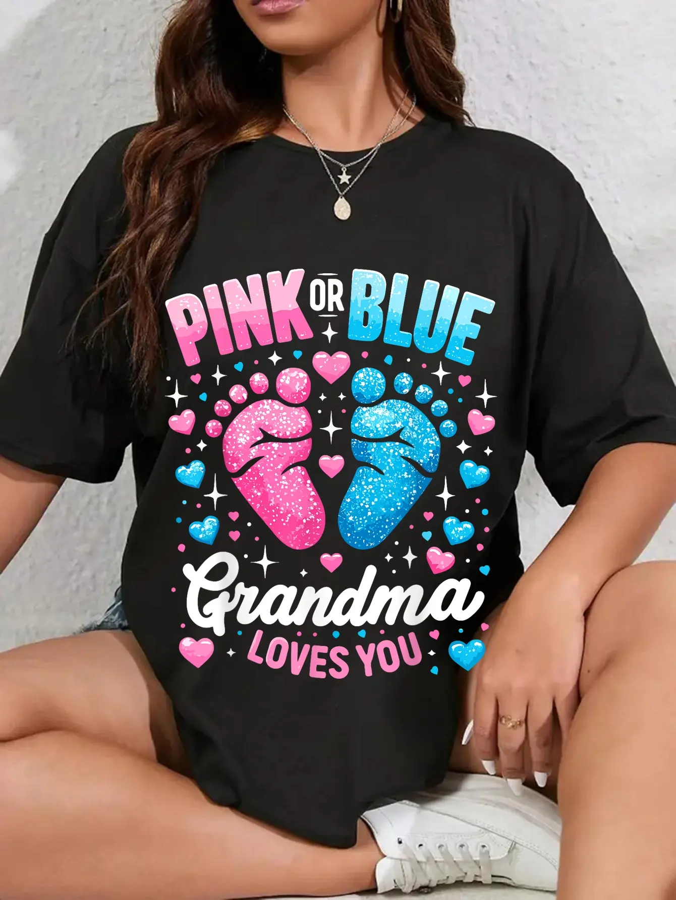 Unisex Gender Reveal Baby Grandma Pink Or Blue Gender Reveal Grandma T-Shirt