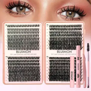 4 Styles Lash Clusters Kit,640Pcs 1 Set Mixed Length Individval Eyelash Extensions Kit,Self Grafting False Eyelashes with Tweezers&Glue&Remover,Prefessional Eye Makeup Accessories for Women