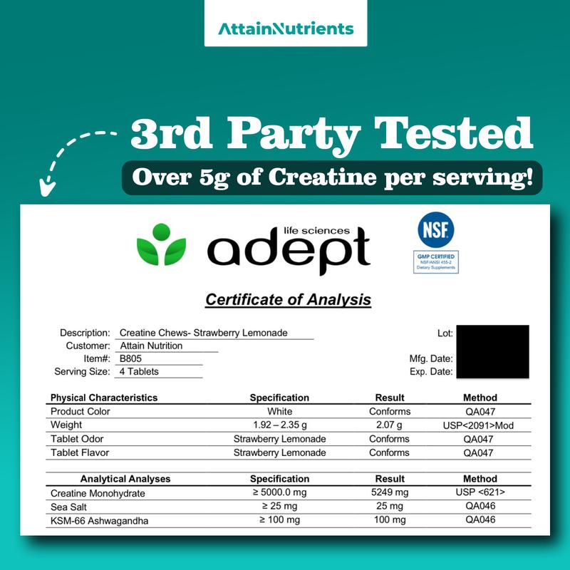 Gains & Brains 5g Creatine Chews NSF Certified - 3rd Party Tested