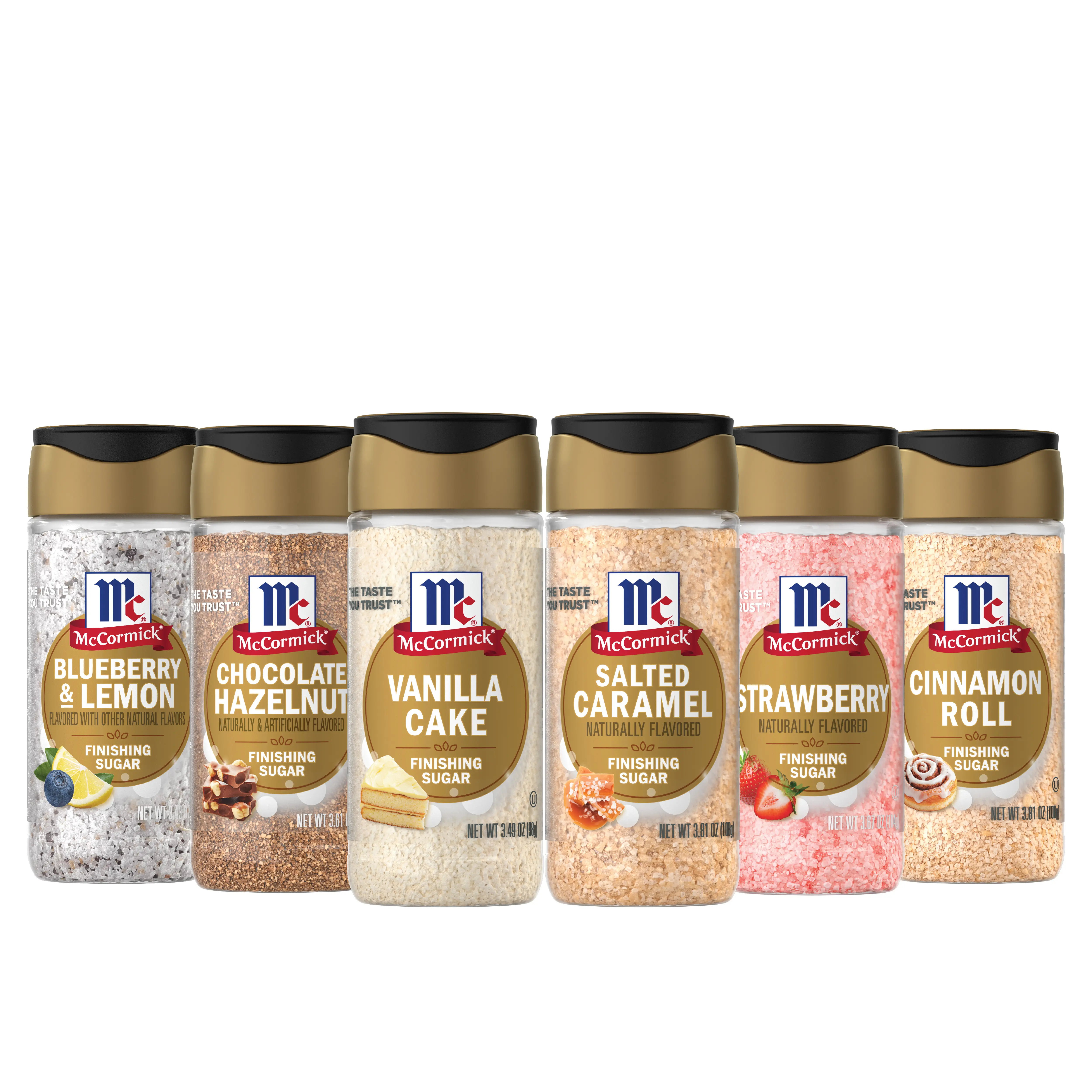 McCormick Finishing Sugars Sweet Cravings Collection (Blueberry Lemon, Cinnamon Roll, Strawberry, Vanilla Cake, Salted Caramel & Chocolate Hazelnut Finishing Sugars), 6 Count Variety Pack