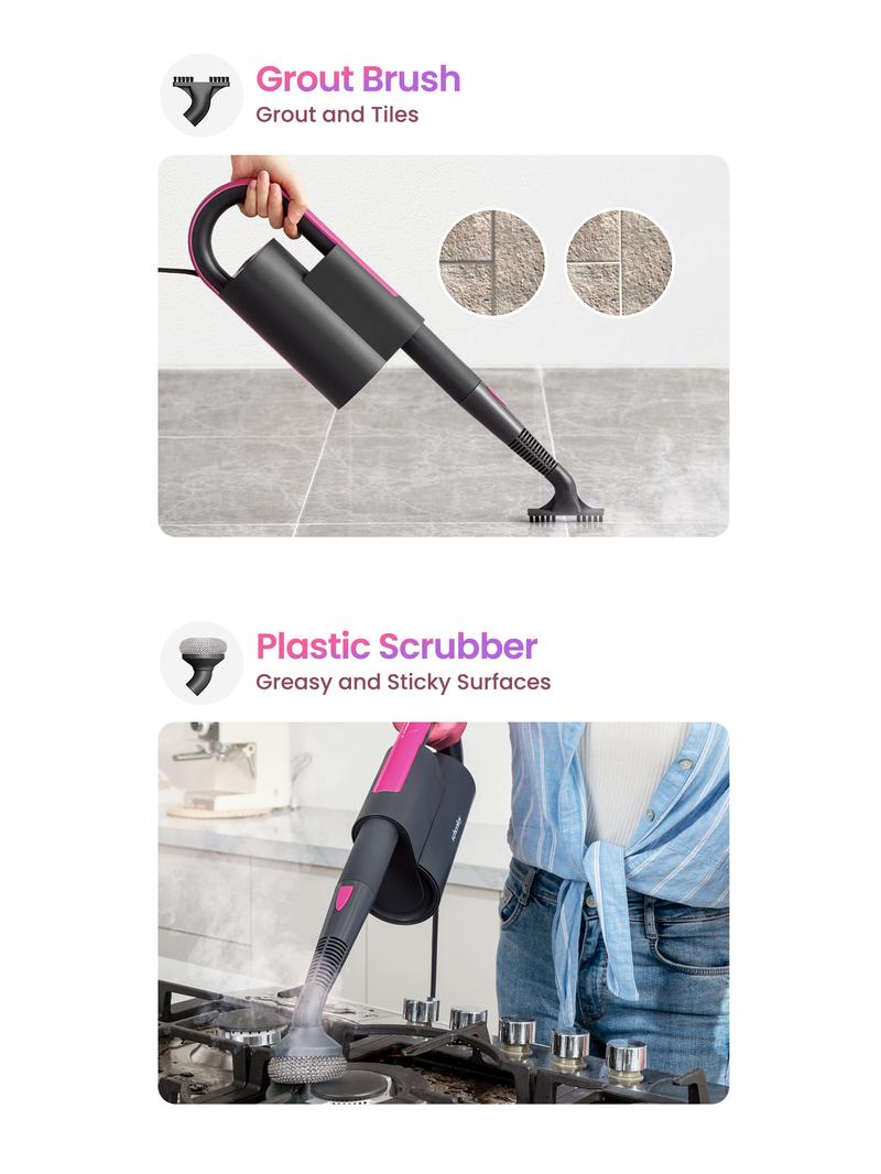 Schenley 18-in-1 Steam Mop Dual-Rod Design with Detachable Handheld Steamer for Walls, Grouts, Hard Floors, Tiles, includes Multi-purpose Accessories, Washable Microfiber Pads and Disposable Pads Schenley 18-in-1 Steam Mop Dual-Rod Design with Detachable Handheld Steamer for Walls, Grouts, Hard Floors, Tiles, includes Multi-purpose Accessories, Washable Microfiber Pads and Disposable Pads