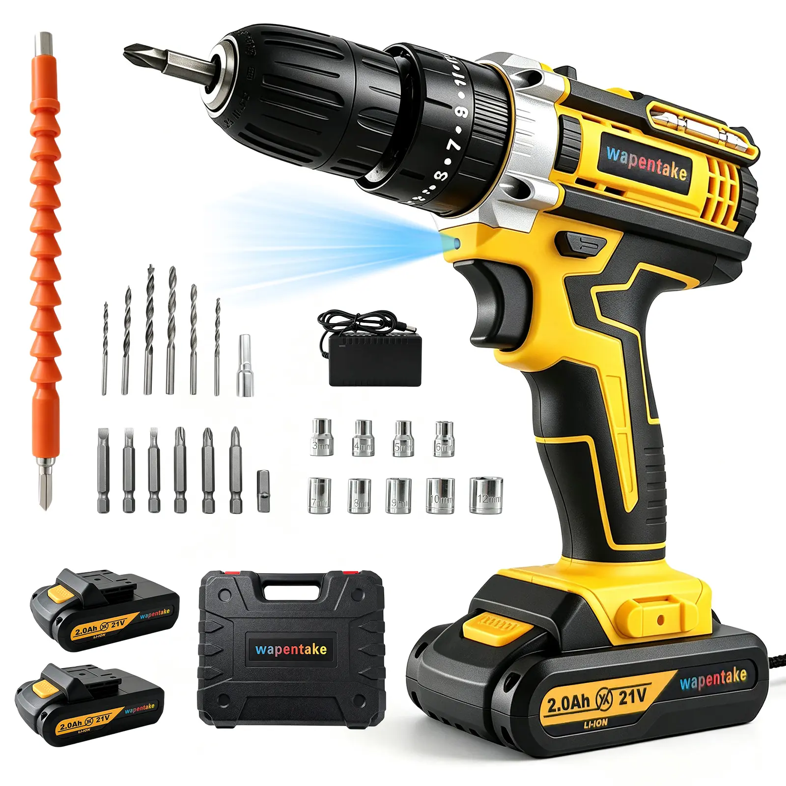 Wapentake Cordless 2-Speed Driver Kit, 2 Rechargeable Batteries, 20 Drill Bits, 25+1 Clutch, 350 In-lbs Torque, Compact Hand Power Tool for Wood, Metal, Home DIY Repairs