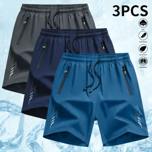 Men’s Casual Shorts — Zipper Pockets, Stretch Fabric, Lightning Stripes, Vertical Ribbed Details, Preppy Fitness Style, Perfect for Spring/Summer Athletic,summervibes