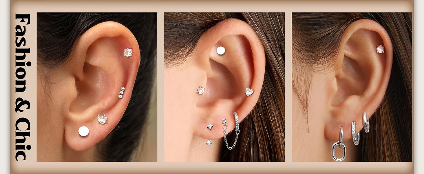 MILACOLATO Hypoallergenic Flat Back Earrings for Women Men, 14K Plated Gold Cartilage Earrings Set for Multiple Piercing, Surgical Stainless Steel Small Hoop Flatback Stud Earrings Stacks Screwback for Sensitive Ears