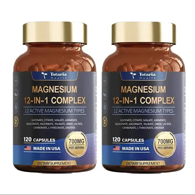 (Pack of 2) 12-in-1 700mg Magnesium Complex Vegan Capsules - Health Supplements with Glycinate, Citrate, Malate, Oxide, Taurate, Aspartate, Orotate Vegan Blend for Muscle Relax, Heart Support, Prop 65 Safe