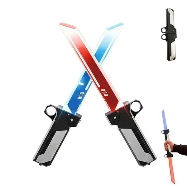 Dual-Blade Light Sword Toy Swords & Sabres, Reversible Hilt, 2-in-1 Red/Blue Lights, Swing-to-Extend & Plug-in Retract Function, 4.72in to 8.66in Retractable Blade, Cosplay Prop & Collector’s Item, Toy Swords & Sabres Dual-Blade Light Sword