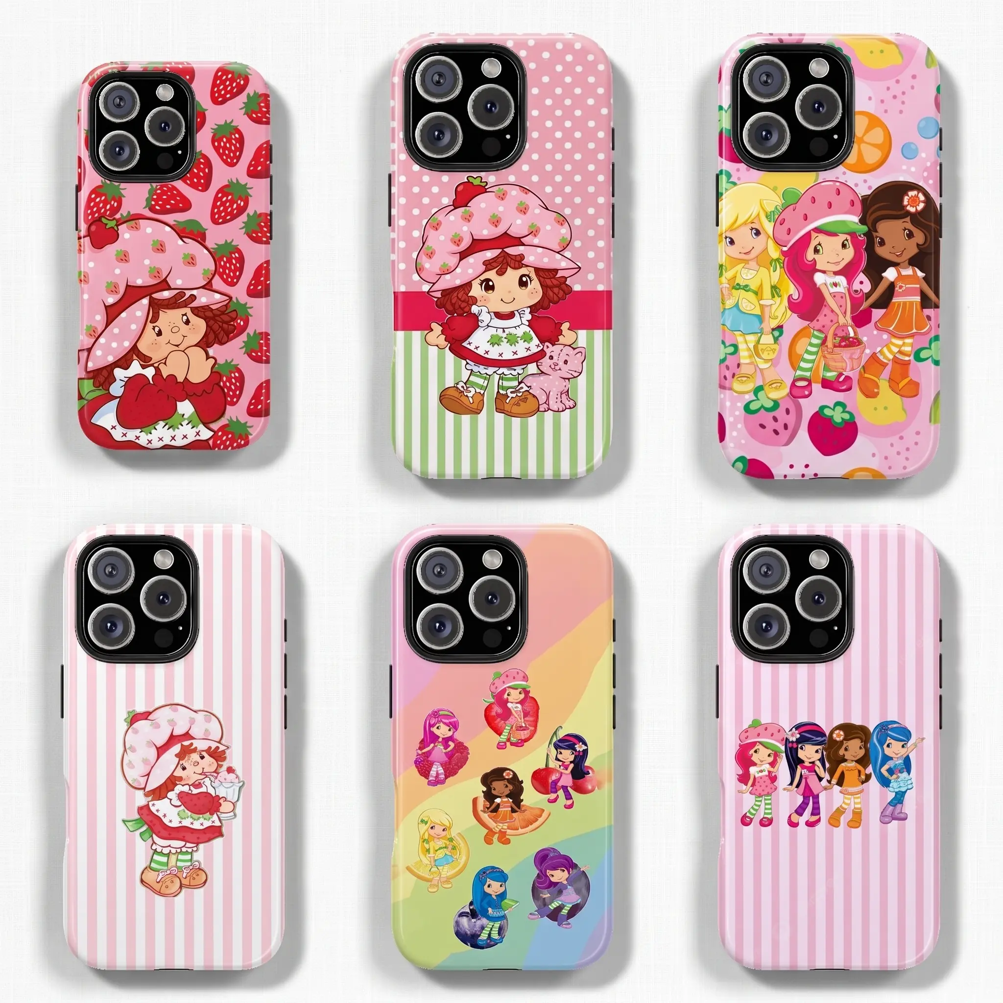 Retro Pink Strawberry & Shortcake Cute Fashion Phone Case with Shiny Finish - Compatible with iPhone 17 Pro Max, 16, 15, 14, 13, 12, 11 Pro Max - Cute Accessories, Ideal Birthday & Holiday Gift