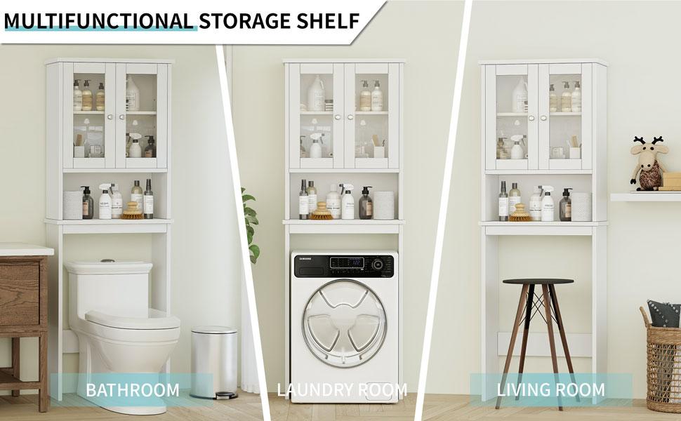 Walsunny Over Toilet Storage Cabinet, Bathroom Shelf Organizer Over Toilet, Washing Machine Box, Space Saver with Adjustable Decorative Racks, White Walsunny Over Toilet Storage Cabinet, Bathroom Shelf Organizer Over Toilet, Washing Machine Box, Space Saver with Adjustable Decorative Racks, White