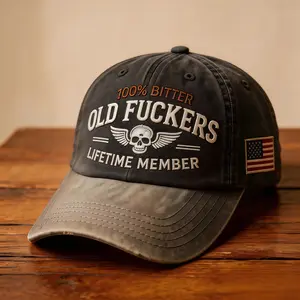 100% Bitter Old F*kers Club Vintage Cap Embroidery Adjustable Wash Lifetime Member Hat Trucker Snapback Hat | Vintage Washed Distressed Unisex Hip Hop Sports Hat