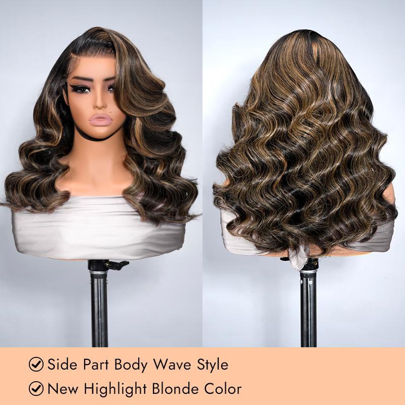 [Updated With Drawstring] Wiggins Hair 250% Density Highlight Blonde Layered Body Wave Glueless Wig 6*8 Lace Closure Wigs Human Hair Pre Cut Lace Pre Plucked Hairline Beginner Friendly