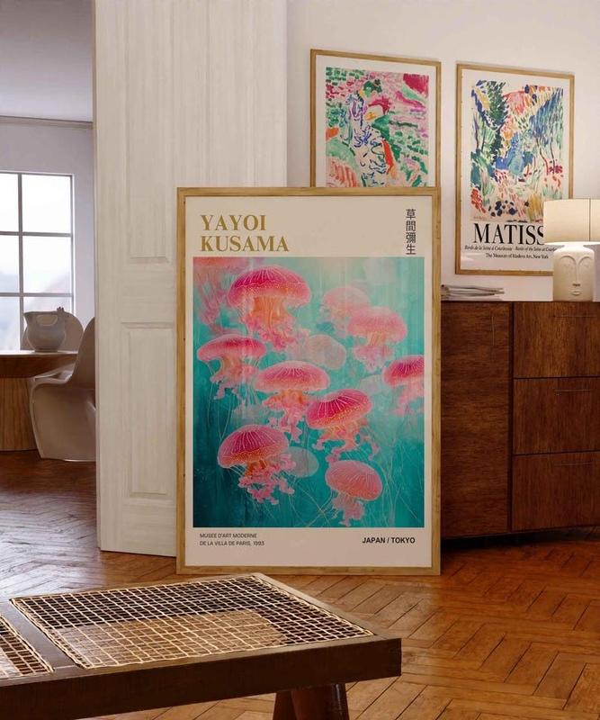 Yayoi Kusama Pink Jellyfish Poster Japanese Wall Decor Pink Medusas Illustration Modern Art Print Museum Giclée Print Museum Poster