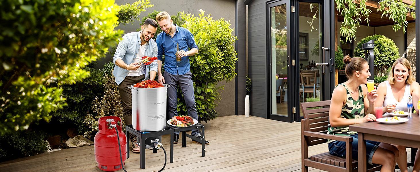 ROVSUN 30QT Turkey Fryer & 10QT Fish Fryer Kit with 54000BTU Propane Stove & Foldable Side Table, Aluminum Deep Fryer Pot for Outdoor Cooking Seafood Boiling w/Lifting Hook, Turkey Rack & Thermometer