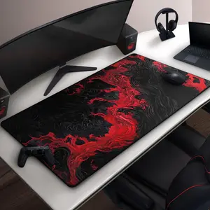 [Anime & Game Collection - Sale Up To 35%] Gothic Flame Desk Mat, Red Black Abstract Fire Art Extended Mouse Pad, Dark Aesthetic Desk Decor for Gamers