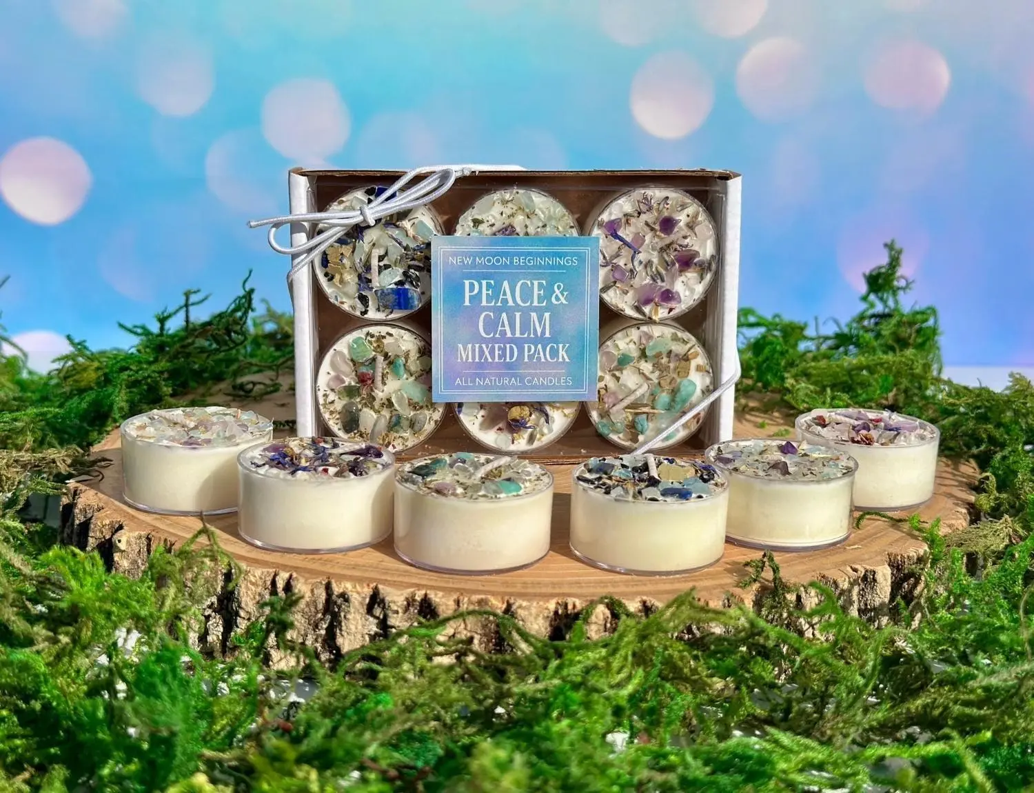 Mixed 6-Pack - Peace & Calm Tealight Candles Scent Crystals