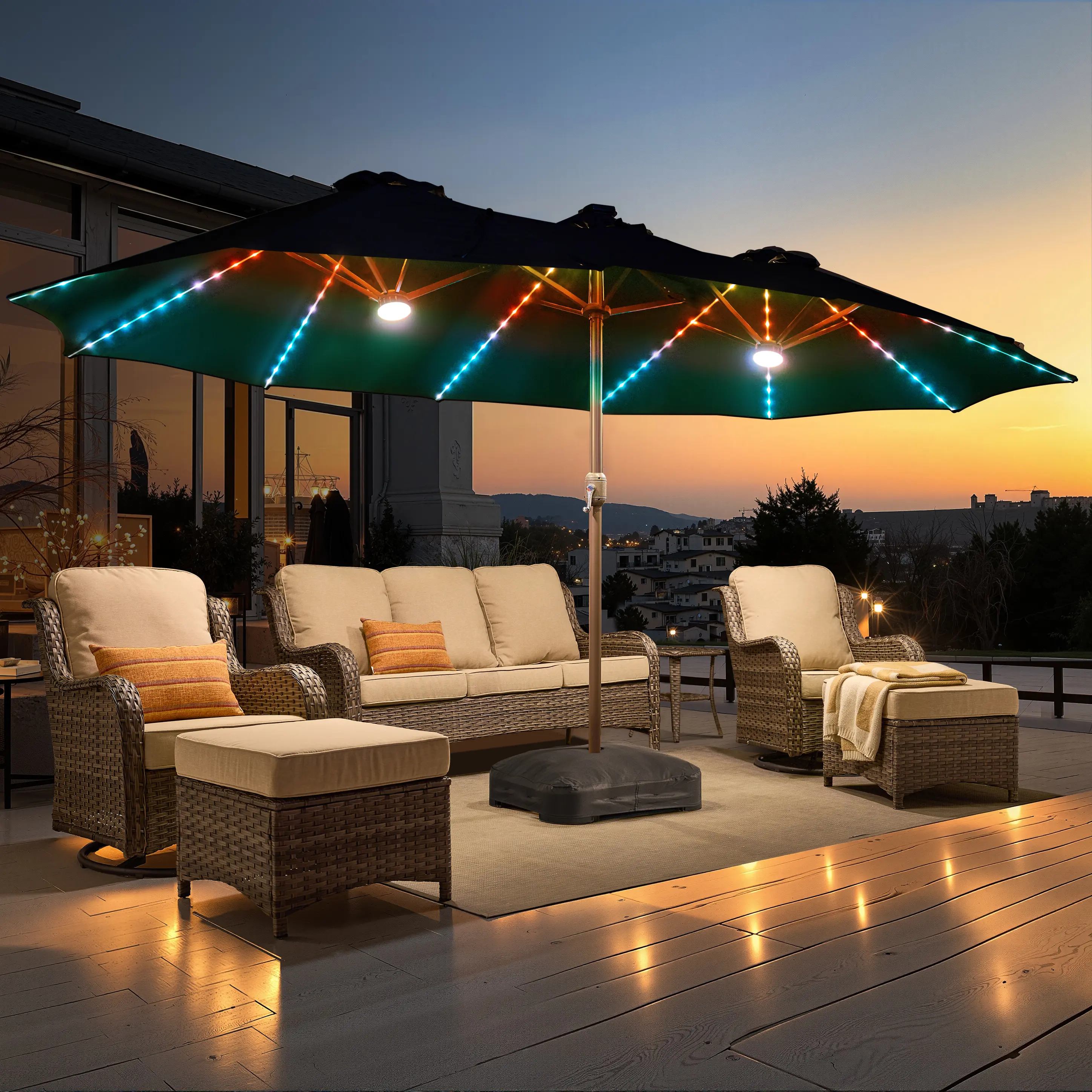 Dark Gray | RGB Colored lights Umbrella & Base