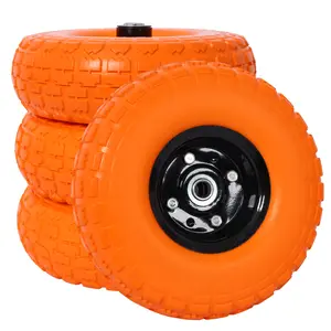 Heavy-Duty Flat free PU foam Tire and Wheel - 4.10/3.50-4",  10" Diameter, 5/8" Axle Bore Hole, 2.2" Offset Hub and Double Sealed Bearings for Hand Trucks Replacement,orange color