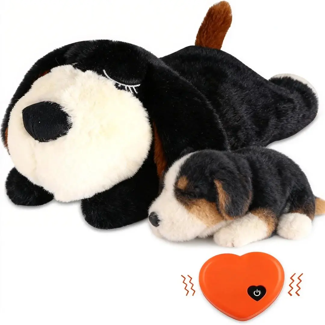 Chew-Proof Durable Heartbeat Sound Stuffed Plush Puppy Toy - Reduces Anxiety, Helps New Pups Sleep Through the Night, Stops Crying, Ideal Dog Gift for Special Occasions