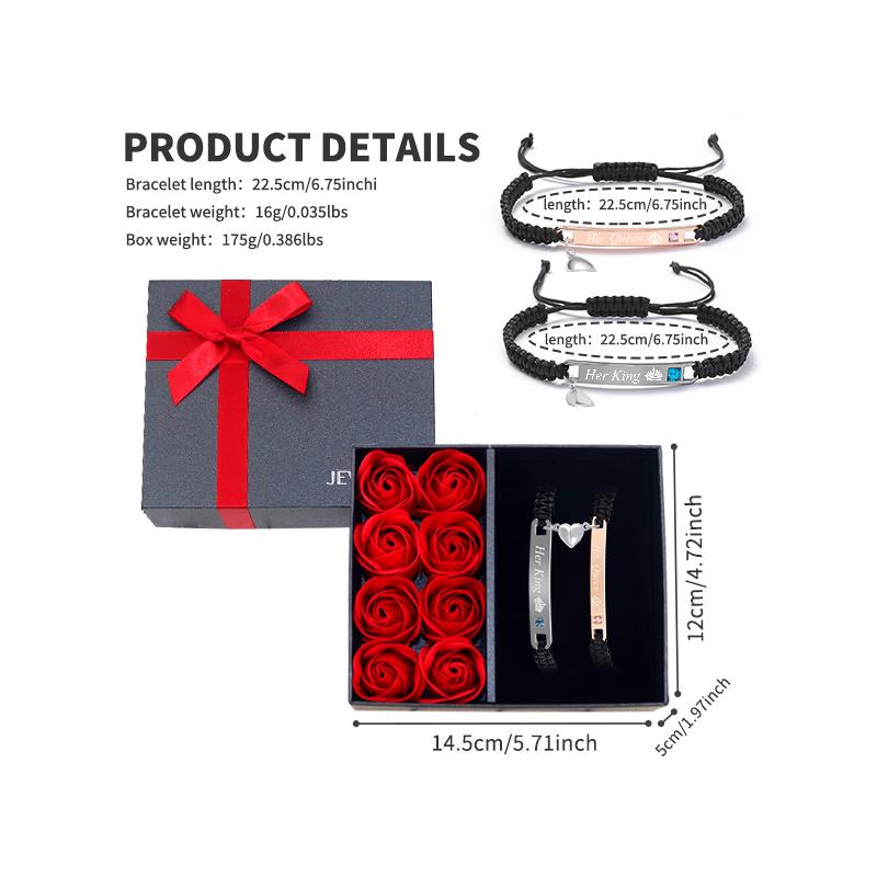 Couple Rhinestone Decorated Magnetic Heart Charm String Bracelet  Gift with Rose Gift Box, 1 Set Fashionable Jewelry for Women & Men, Trendy Bf Gf Bracelet Jewelry for Birthday Gift