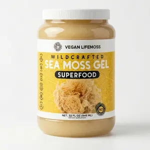 Vegan Lifemoss Premium Sea Moss Gold Gel - Wildcrafted Superfood for Digestive Skin Bones Joints - 32 Fl Oz - Organic Natural Supplement