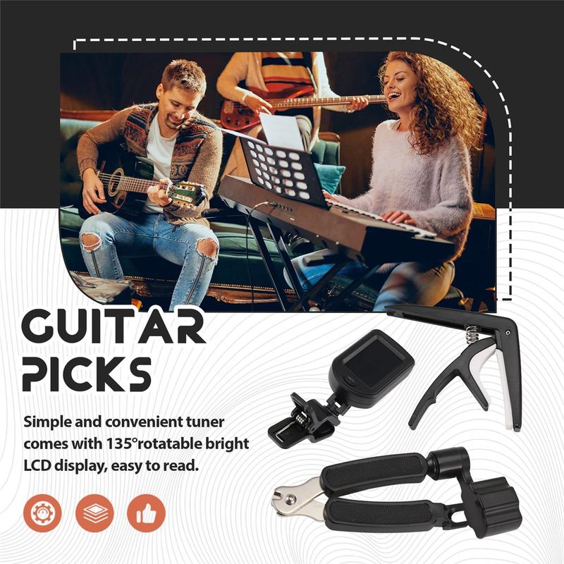 65 PCS Guitar Accessories Kit with Guitar Strings, Tuner, Capo, Picks, Pick Holder, Thumb Finger Picks, Bridge Pins