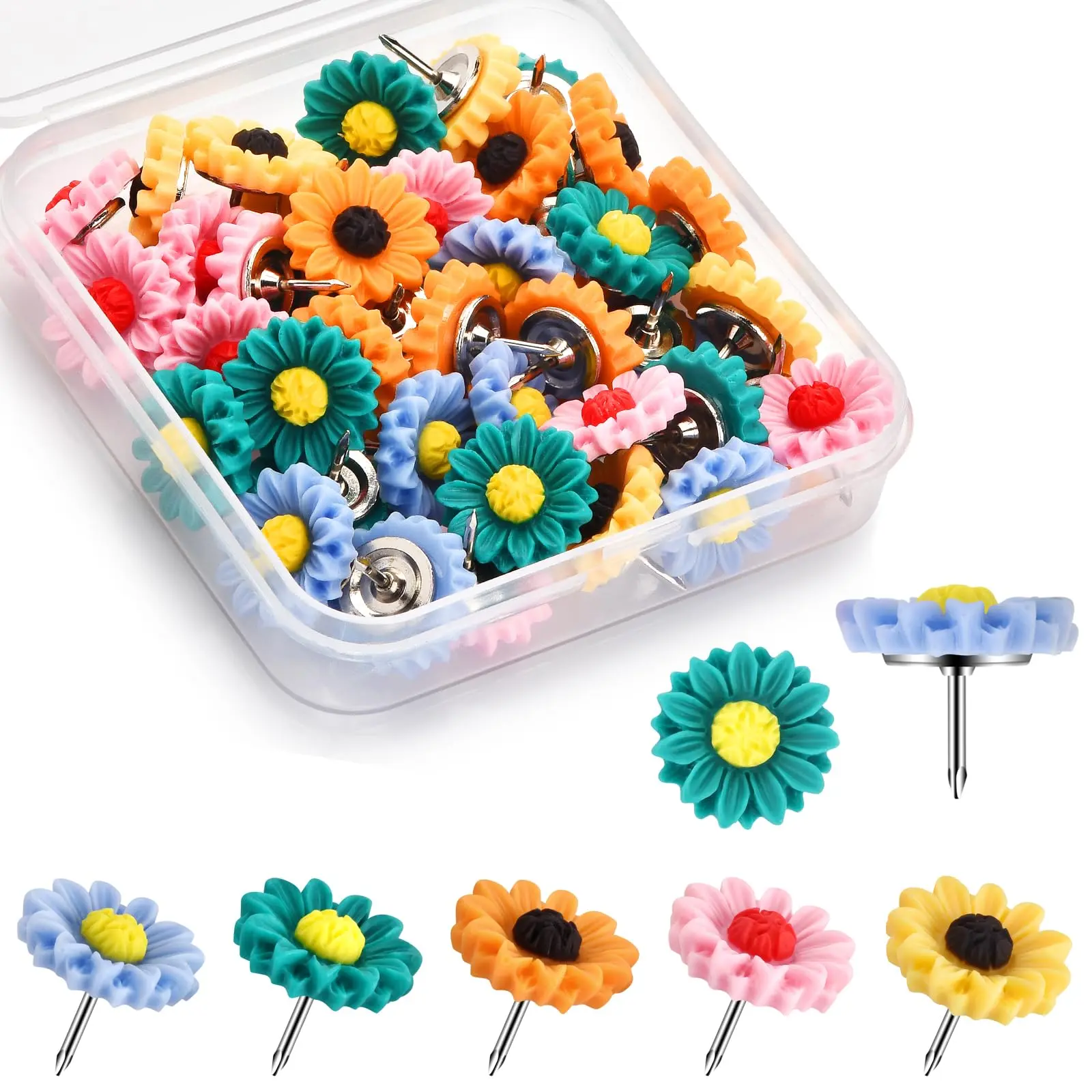 40Pcs Flower Decorative Push Pins, Adhesive Thumb Tacks for Bulletin Board, Cork Board Office Stationery Fasteners
