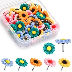 40Pcs Push Pins, Thumb Tacks for Bulletin Board, Flower Decorative Pins and Tacks, Cork Board Thumbtacks, Cute Thumbtack for Office Decorative