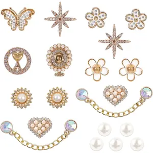 20 Pcs Shoe Charms Chains Accessories for Women Gold Rhinestone Pearl Clog DIY Decoration Bling Cute Party Favor