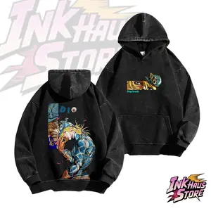 “Diego Brando”acid wash hoodie, also known as "DIO," from the manga *JoJo's Bizarre Adventure* Part 7: *Steel Ball Run* - Long Sleeve Cotton Unisex Vintage Hoodie