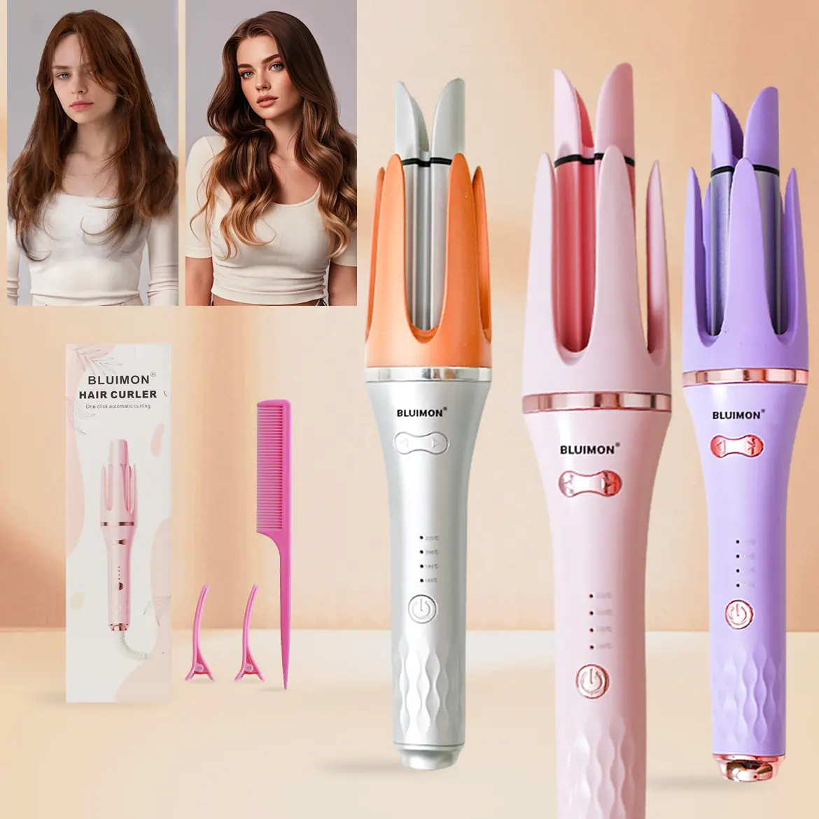 Rotating Automatic Hair Curler - Thin Curling Iron Wand, Professional Hair Tools for Women, Home & Salon Use, Creates Bouncy Easy Curls, Valentine's Day Gift, Bouncy Curls