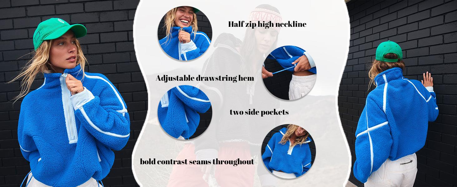 YeeZaa Women's Sherpa Fleece Pullover Hoodie Soft Half Zip Oversized Sweatshirt with Pockets 2026 Spring Warm Fuzzy Fall Winter Crop Jacket Tops Outerwear Casual Chic Twisted Style SpringStatements