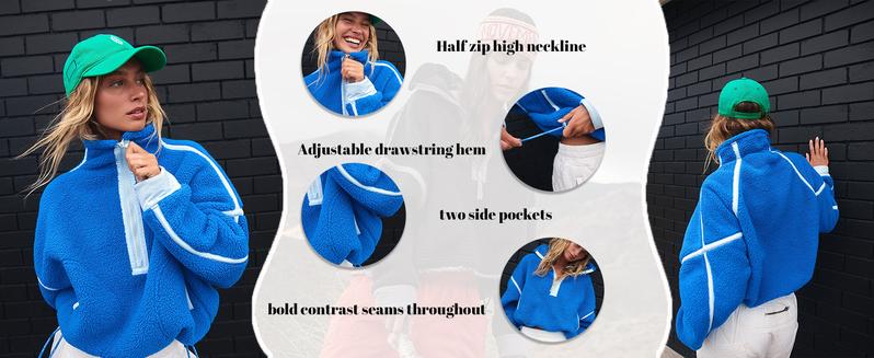 YeeZaa Women's Sherpa Fleece Pullover Hoodie Soft Half Zip Oversized Sweatshirt with Pockets 2026 Spring Warm Fuzzy Fall Winter Crop Jacket Tops Outerwear Casual Chic Twisted Style