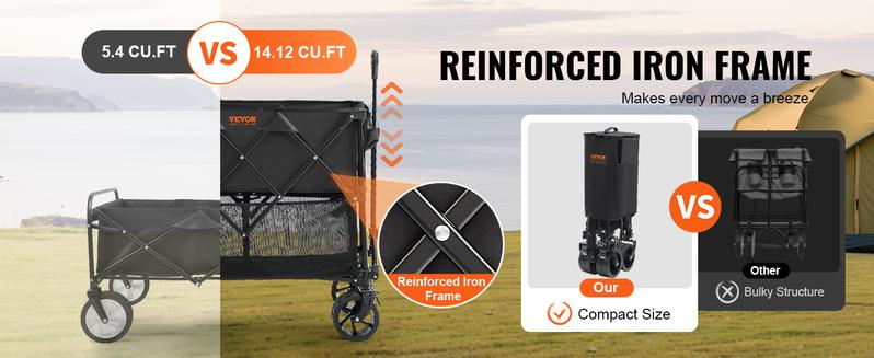 VEVOR Foldable Double Decker Wagon, Collapsible Wagon Cart with All-Terrain Wheels, Heavy Duty Folding Wagon Cart for Camping, Shopping, Garden, 52" Extra Long Extender VEVOR Foldable Double Decker Wagon, Collapsible Wagon Cart with All-Terrain Wheels, Heavy Duty Folding Wagon Cart for Camping, Shopping, Garden, 52" Extra Long Extender