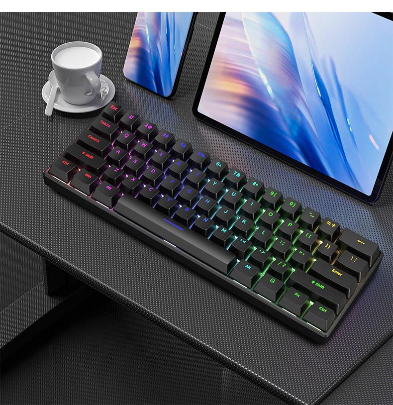 ZIFRIEND H61K Portable 60% Mechanical Gaming Keyboard, Mixed Lighting Compact 61 Keys Wired Office Keyboard with Mechanical Switch for Windows Laptop PC Mac,Hot Swappable,Blue / Red Switch