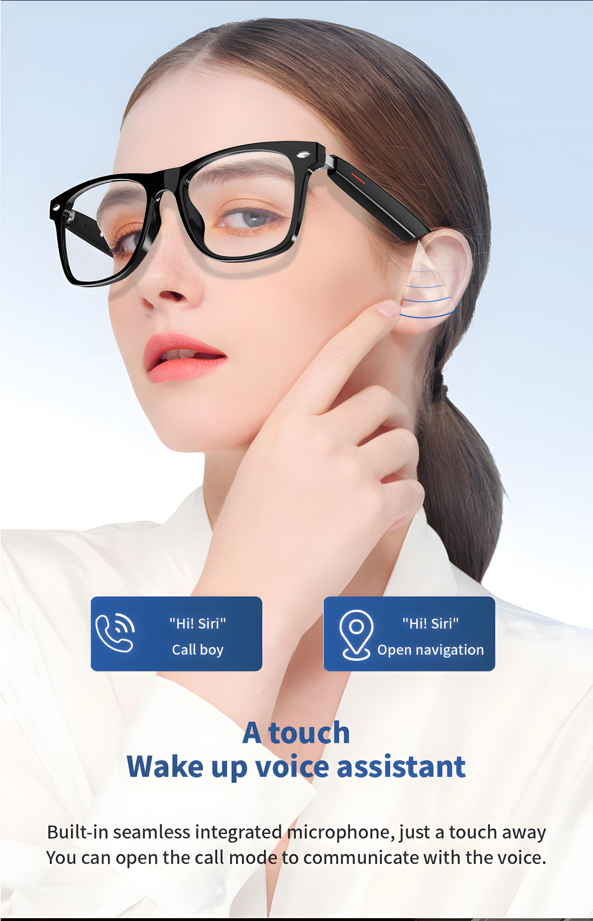 AI Smart Glasses with Bluetooth Compatible with Google Translation & ChatGPT, Blue-Light Blocking, Built-In Speakers & Mic, Voice Assistant, Music & Calls,Hands-Free Wireless Wearable for Travel, Riding & Driving