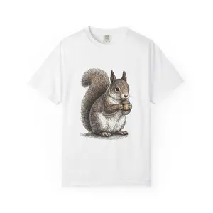 Vintage Squirrel Sketch Holding Acorn T-shirt | Woodland Animal Illustration
