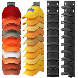 2 Pack Hat Organizer Wall Mounted Baseball Cap Hold up to 20 Hats Black or White Hat Rack for Wall with Strong Adhesive and Wall Drilled for Door Bedroom Closet Easy Access Display Hat Hanger Holder Multilayer Two Mounting Option Hat hook on wall