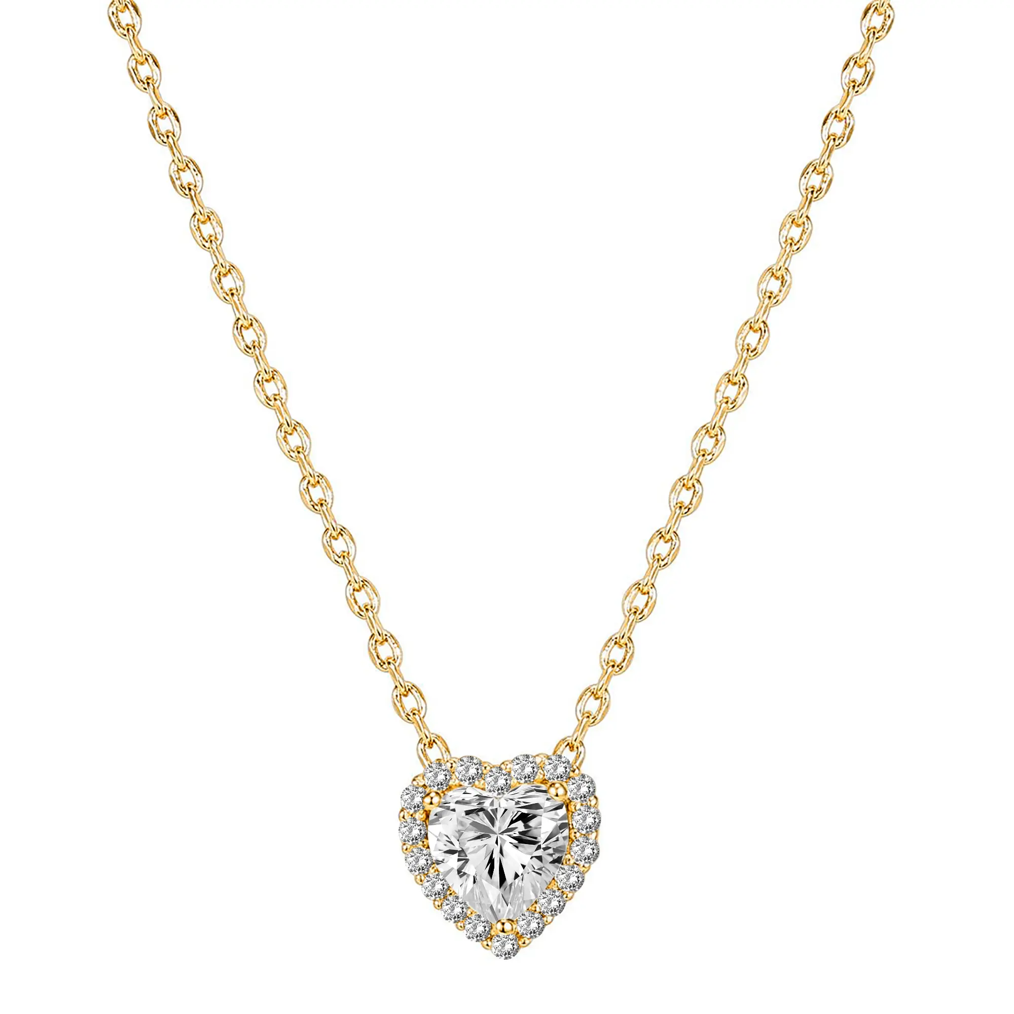 PAVOI 14K Gold Plated Post Faux Diamond Round and Heart Shape Pendant Necklace - Gold Necklace for Women - Slider Adjustable